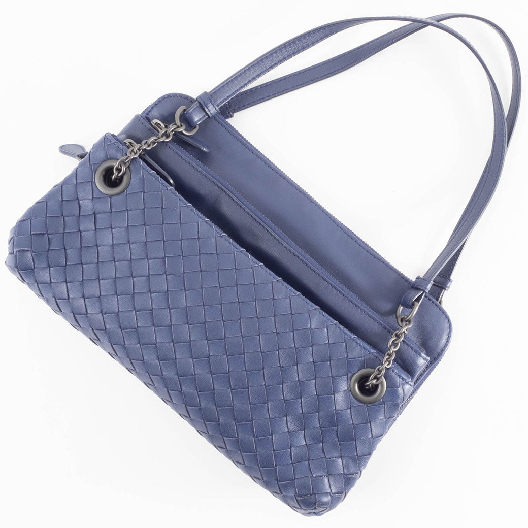Bottega Veneta Intrecciato Navy Leather Women Shoulder Bag Handbag Preowned9
