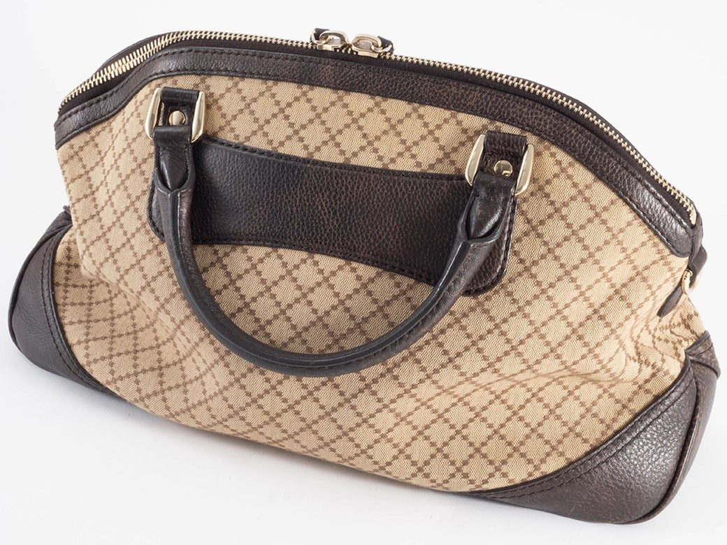 GUCCI Diamante Canvas Leather Tote Handbag Beige Brown Womens Preowned Auth7