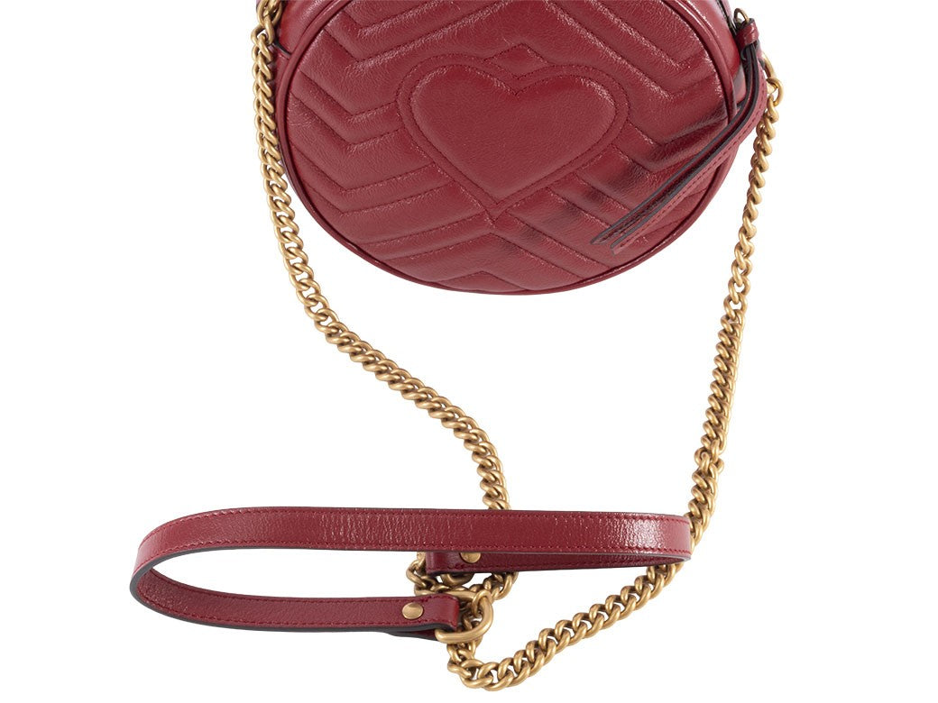 GUCCI GG Marmont Chain Shoulder Bag Red Round Heart Woman 550154 Preowned Auth9