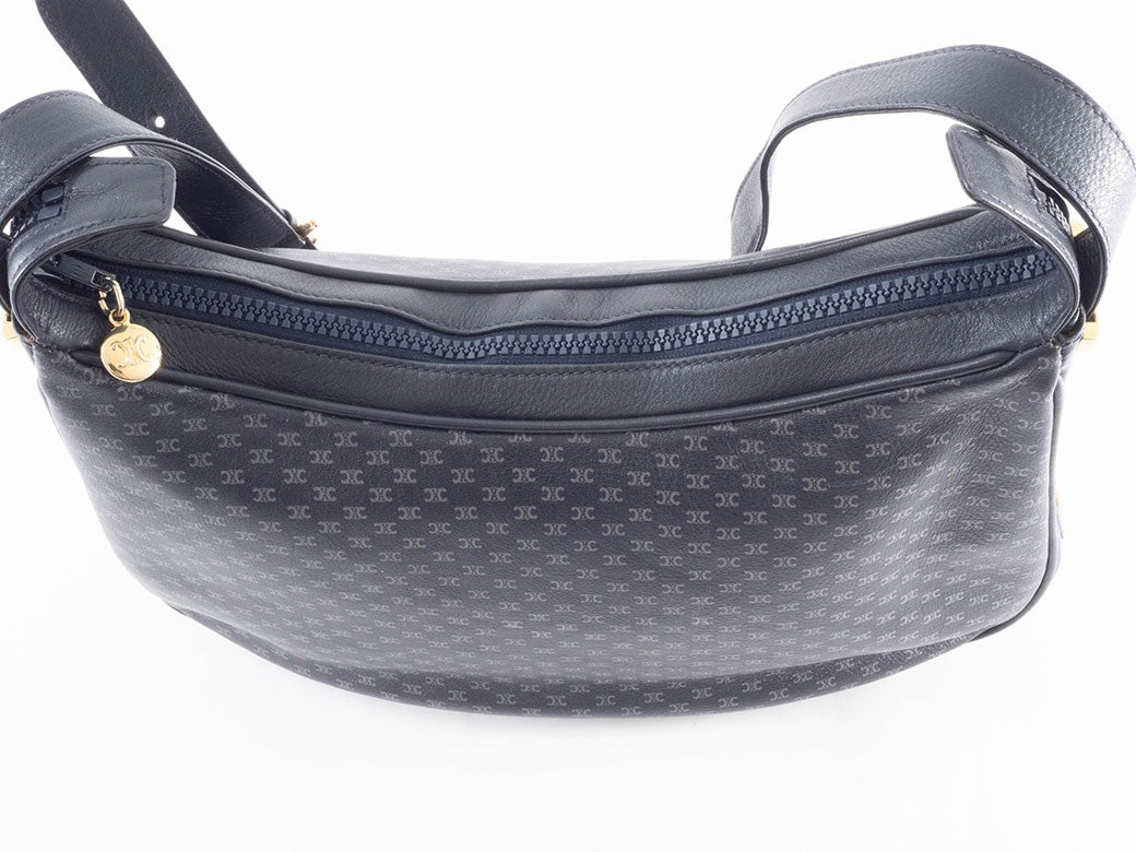 CELINE Macadam Blazon Navy PVC Leather Shoulder Bag Hobo Vintage Preowned Auth6