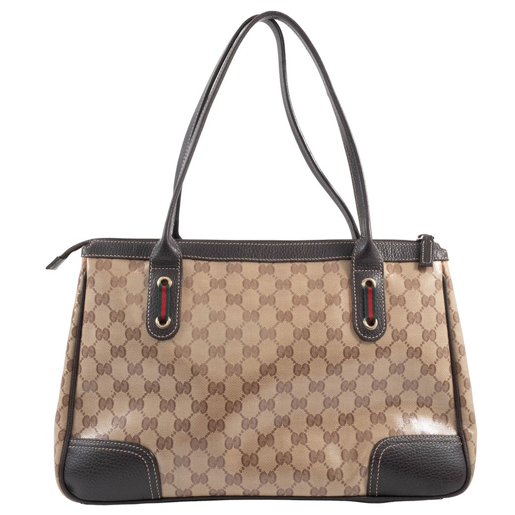 GUCCI GG Crystal Shoulder Tote Bag Sherry Line Web Beige Brown 293599 Preowned1