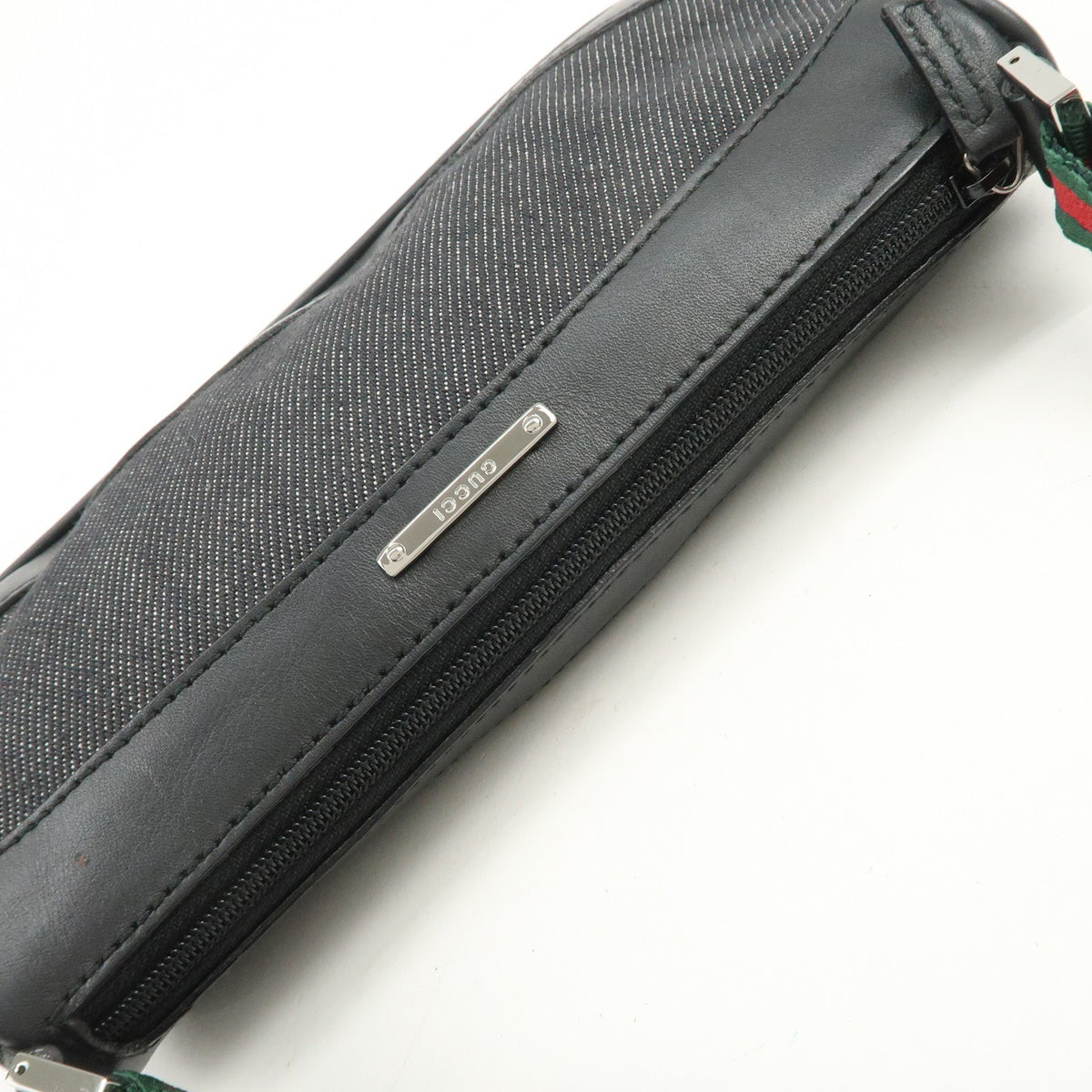 GUCCI Sherry Leather Denim Accessory Pouch Hand Bag Black 92820 Auth Used F/S18