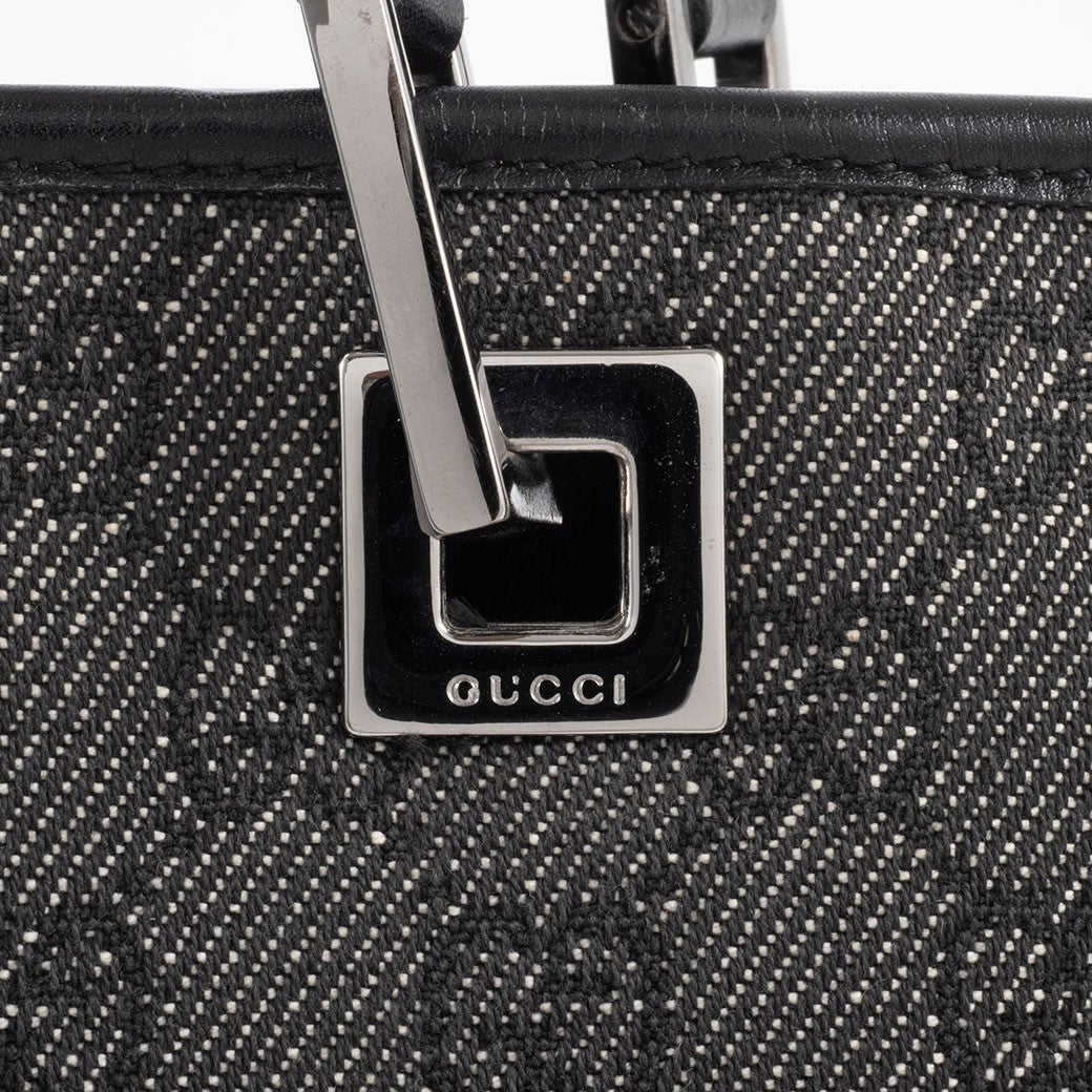 GUCCI GG Canvas Shoulder Tote Bag Underarm Gray Leather Handbag 31244 Preowned13