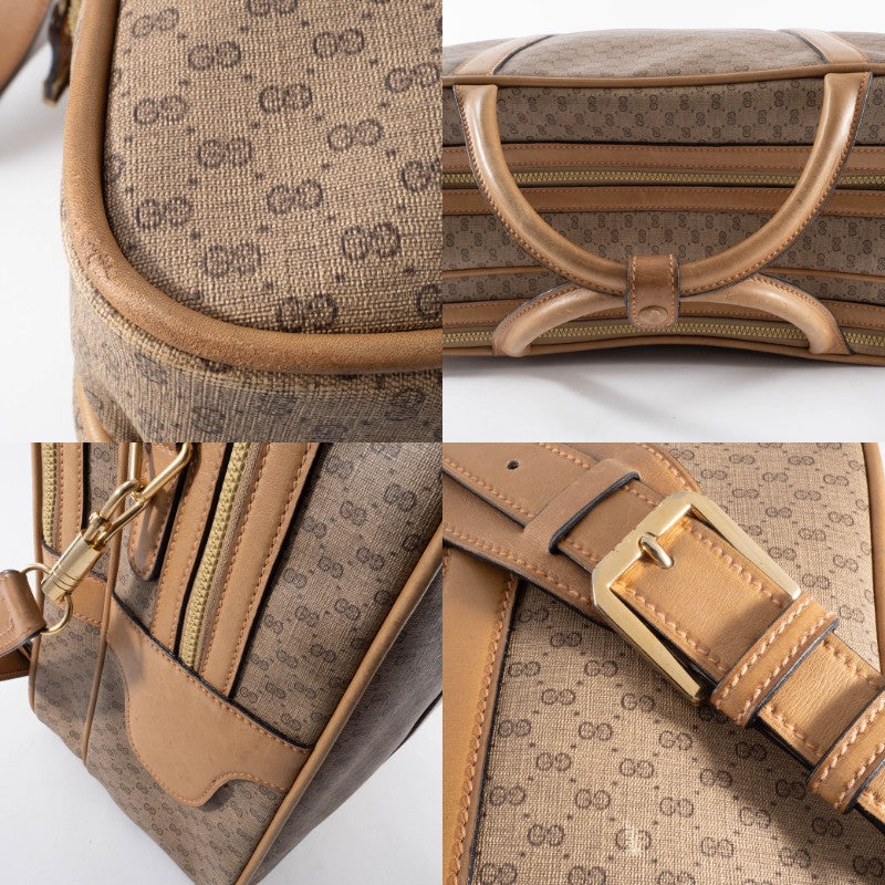 GUCCI Old Gucci Micro GG PVC Boston Bag Travel Beige Brown Vintage Preowned18