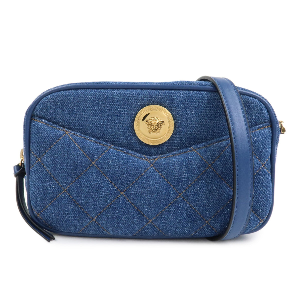 GIANNI VERSACE Denim Leather Chain Shoulder Bag Blue Authentic Used F/S0