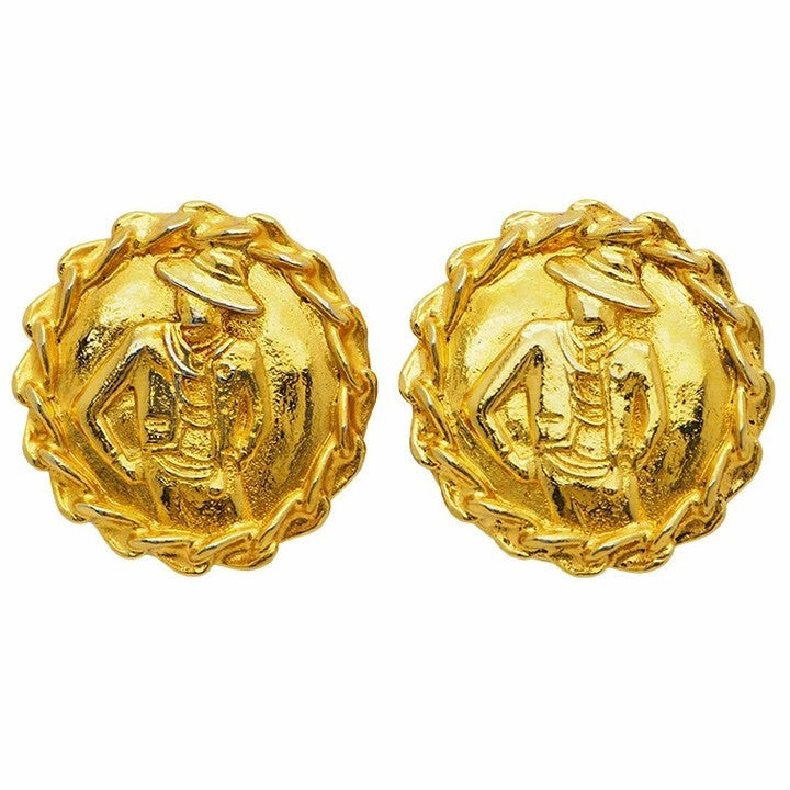 CHANEL Vintage Round Mademoiselle Earrings Chain Around Reuse Used Preowned0