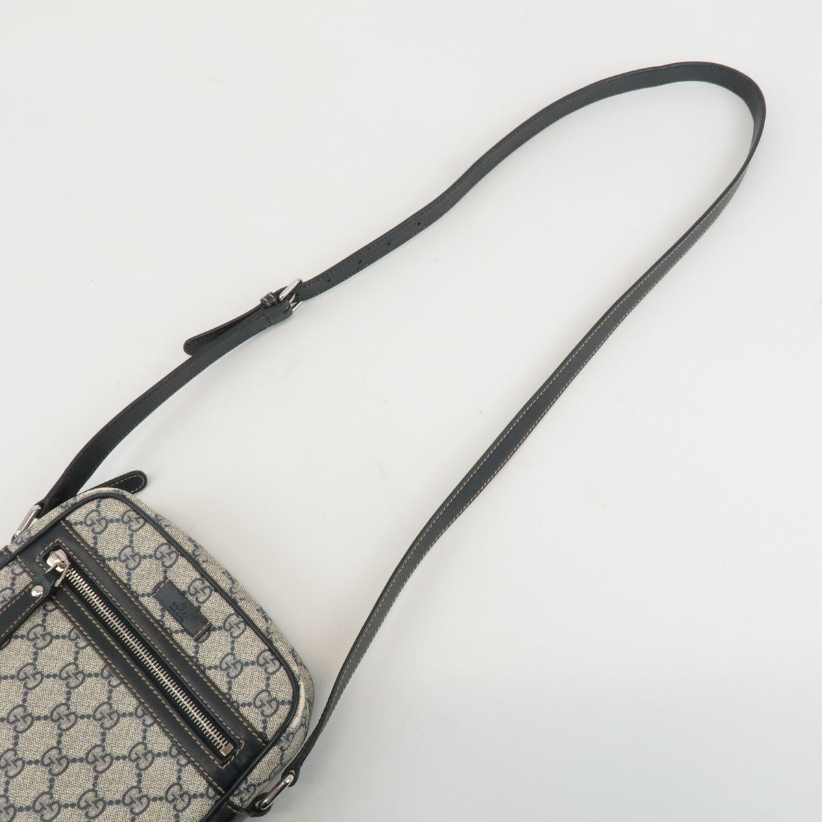 GUCCI GG Supreme Canvas Leather Shoulder Bag Navy Beige Vintage 233268 Preowned17