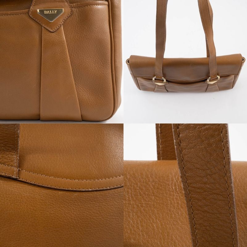 BALLY Old Bally Womens Shoulder Bag Camel Leather Flap Vintage Preowned Auth13
