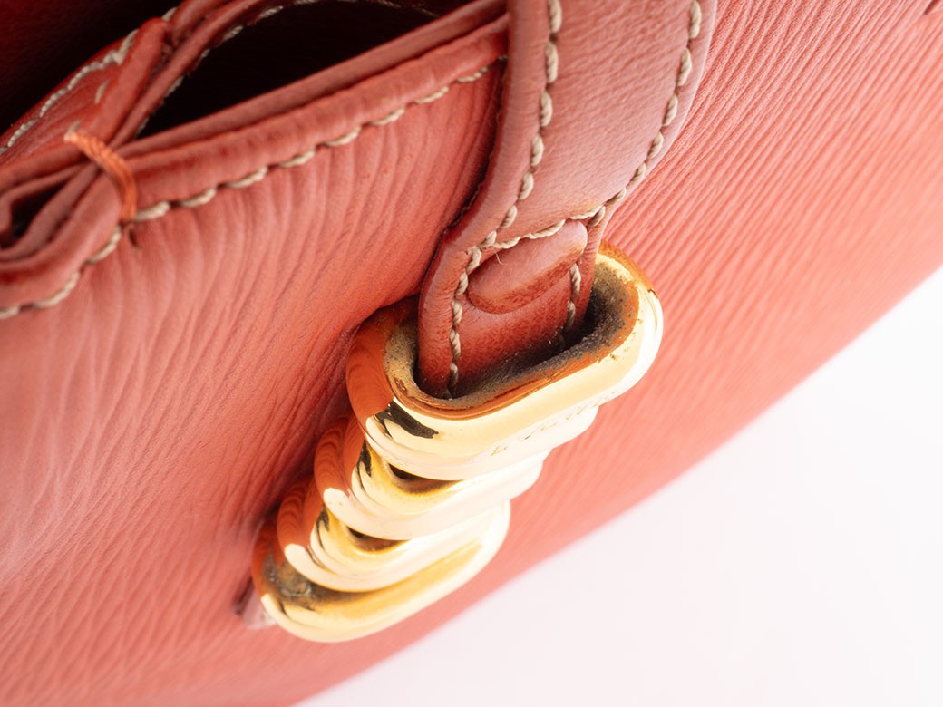LOEWE Velazquez Shoulder Tote Bag Orange Leather Twisted Hardware Preowned6