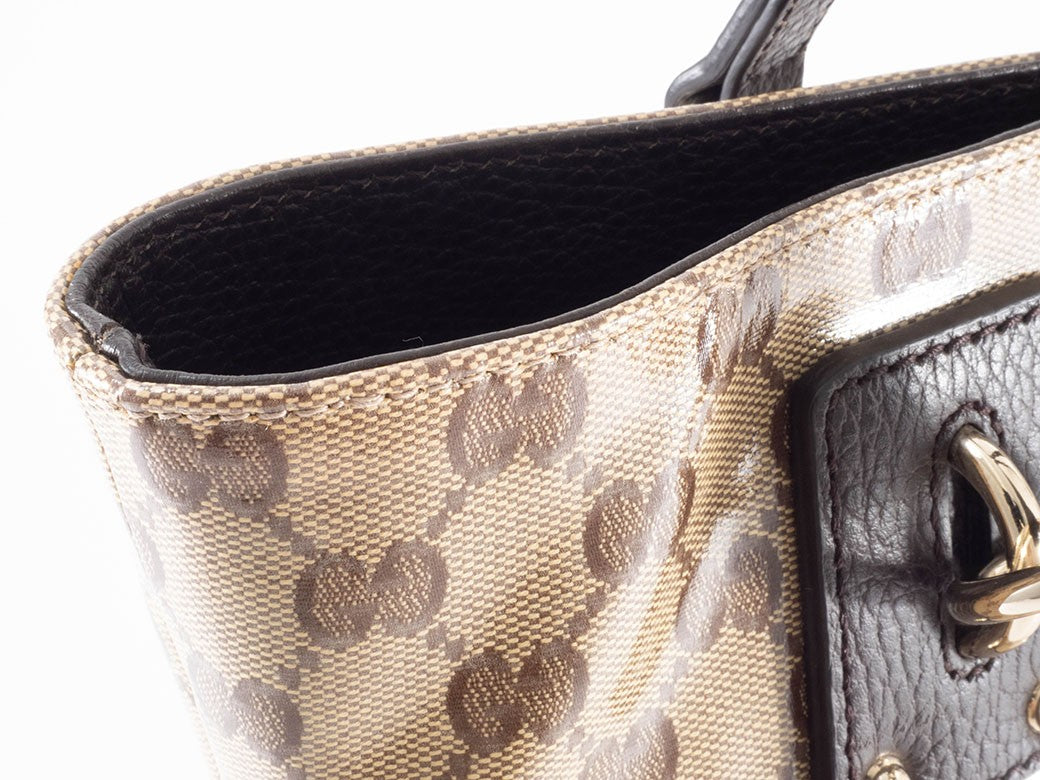 GUCCI GG Crystal Canvas Tote Bag Beige Leather A4 size 353706 Preowned Auth9