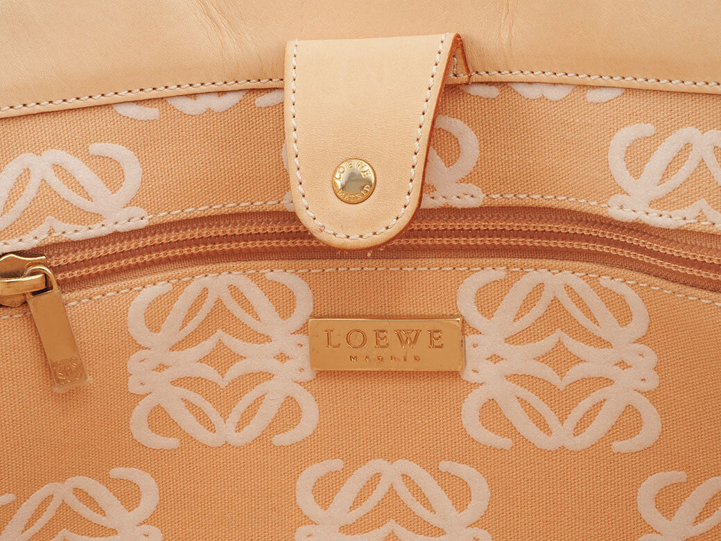 LOEWE Vintage Anagram Canvas Shoulder Tote Bag Handbag Beige Preowned Auth7
