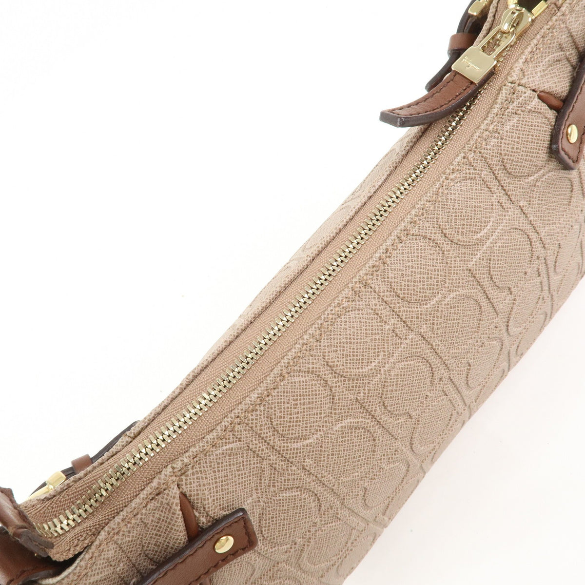 Ferragamo Gancini PVC Leather Shoulder Bag Brown Convertible Bag Preowned Auth5