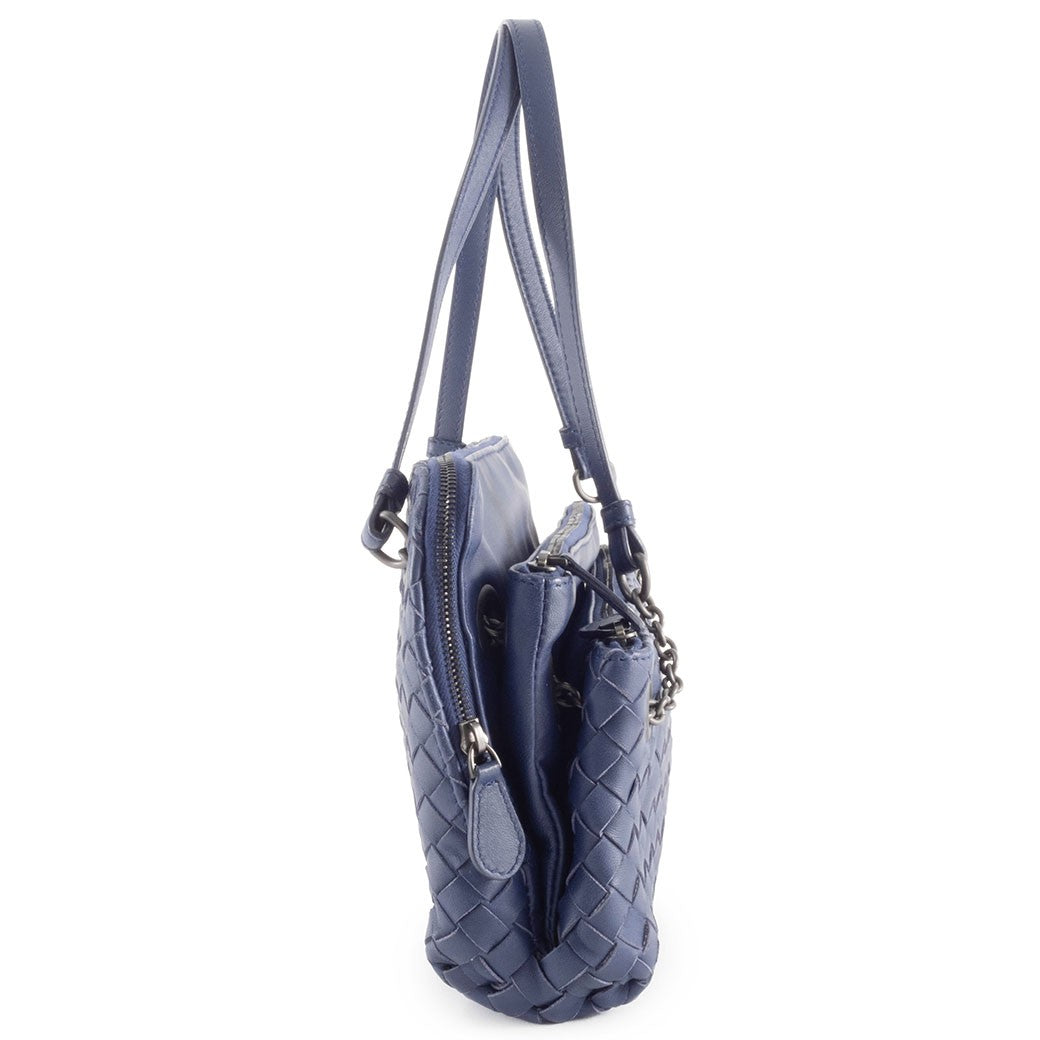 Bottega Veneta Intrecciato Navy Leather Women Shoulder Bag Handbag Preowned2