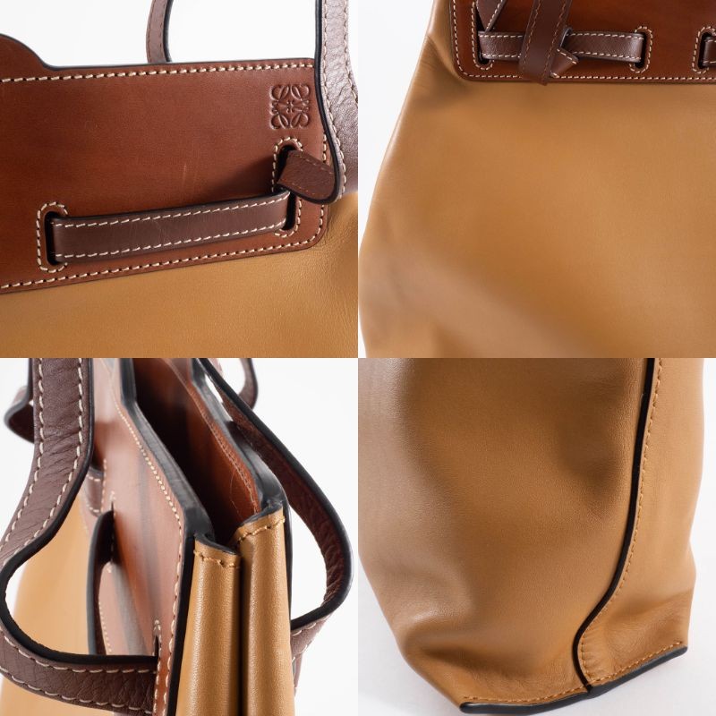 LOEWE Lazo Tote Bag Camel Brown Leather Large A4 Shoulder Bag Preowned Auth15
