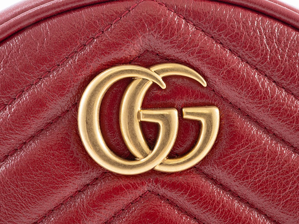 GUCCI GG Marmont Chain Shoulder Bag Red Round Heart Woman 550154 Preowned Auth11