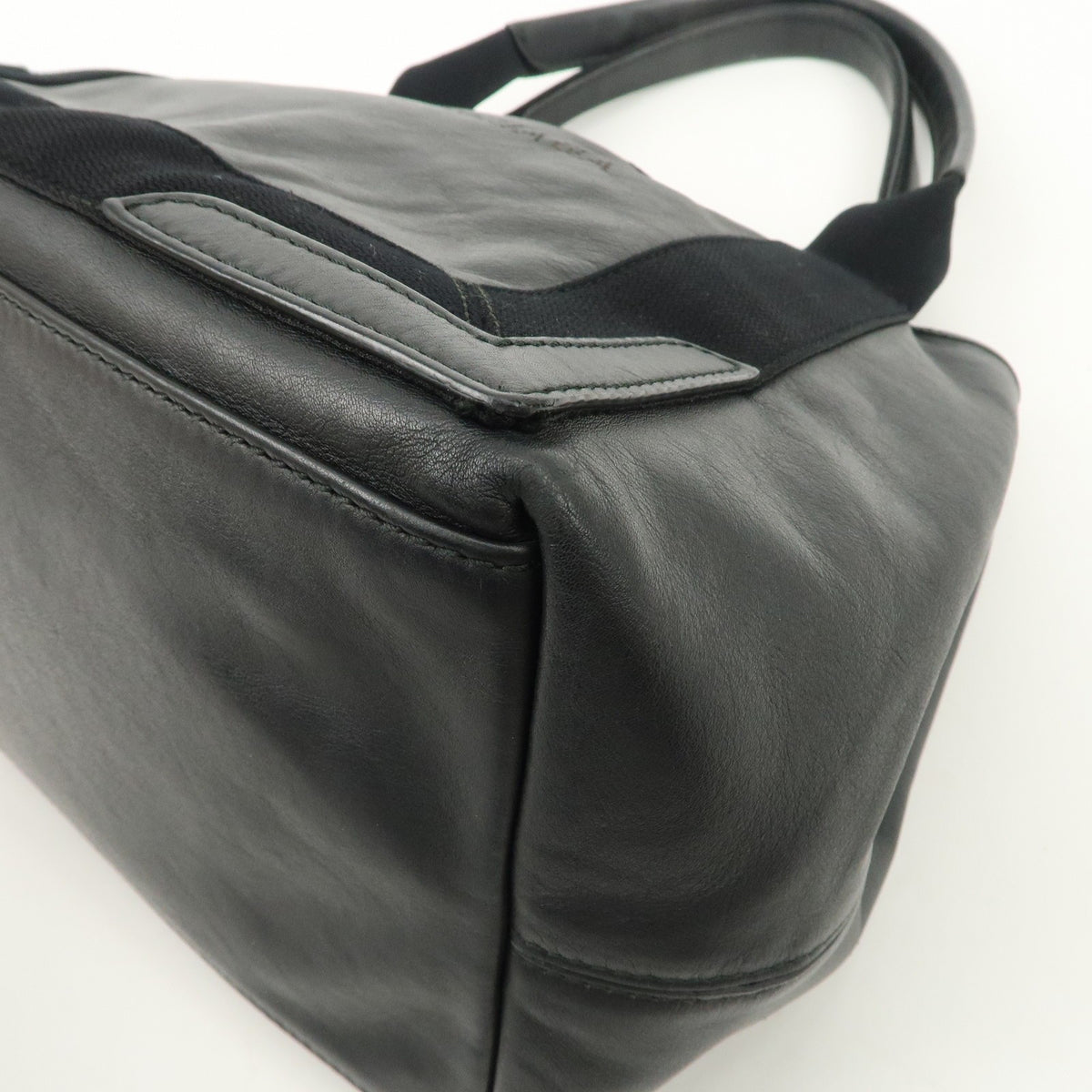 BALENCIAGA Leather Navy Cabas S Tote Bag Hand Bag Black 339933 Auth Used F/S10