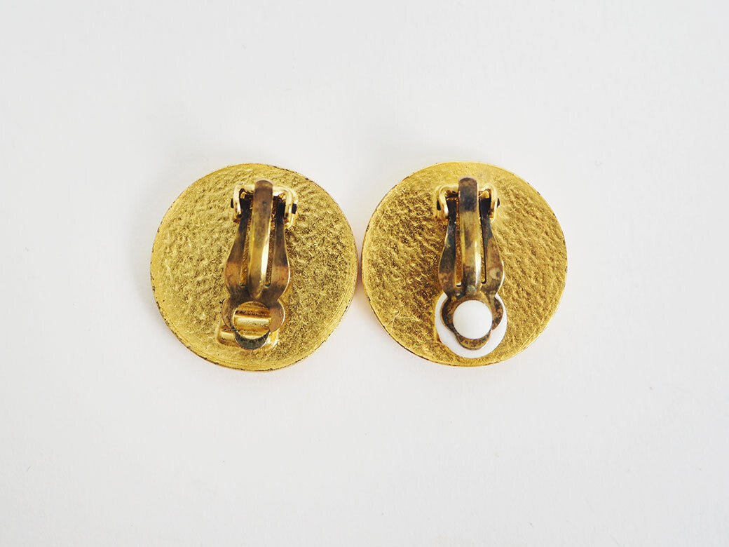 CHANEL Round Coco Earrings Orange x Gold 01P Ladies Large Size Preowned Auth2