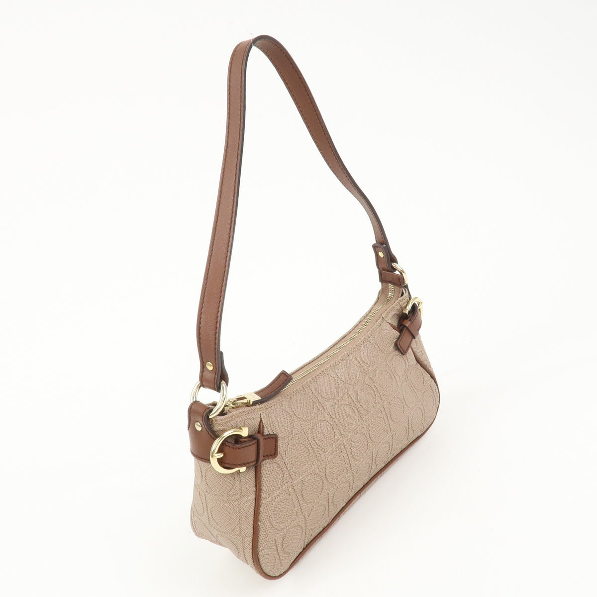 Ferragamo Gancini PVC Leather Shoulder Bag Brown Convertible Bag Preowned Auth3