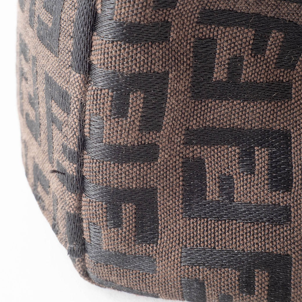 FENDI Zucchino Brown Canvas Leather Handbag Zucca Monogram Tote Bag Preowned18