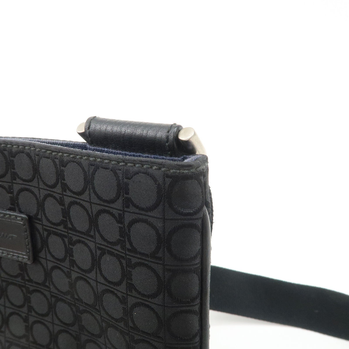 Ferragamo Gancini Canvas Shoulder Bag Black Silver HDW Authentic Used F/S16