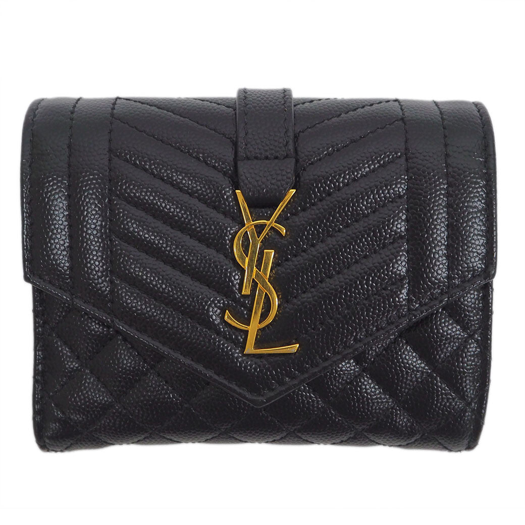 SAINT LAURENT Mix Matrasse Monogram Compact Black Bifold Wallet 651028 Ladies0