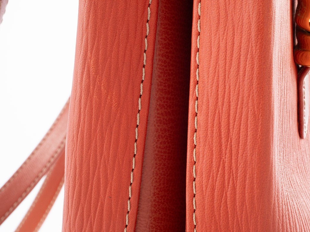 LOEWE Velazquez Shoulder Tote Bag Orange Leather Twisted Hardware Preowned18