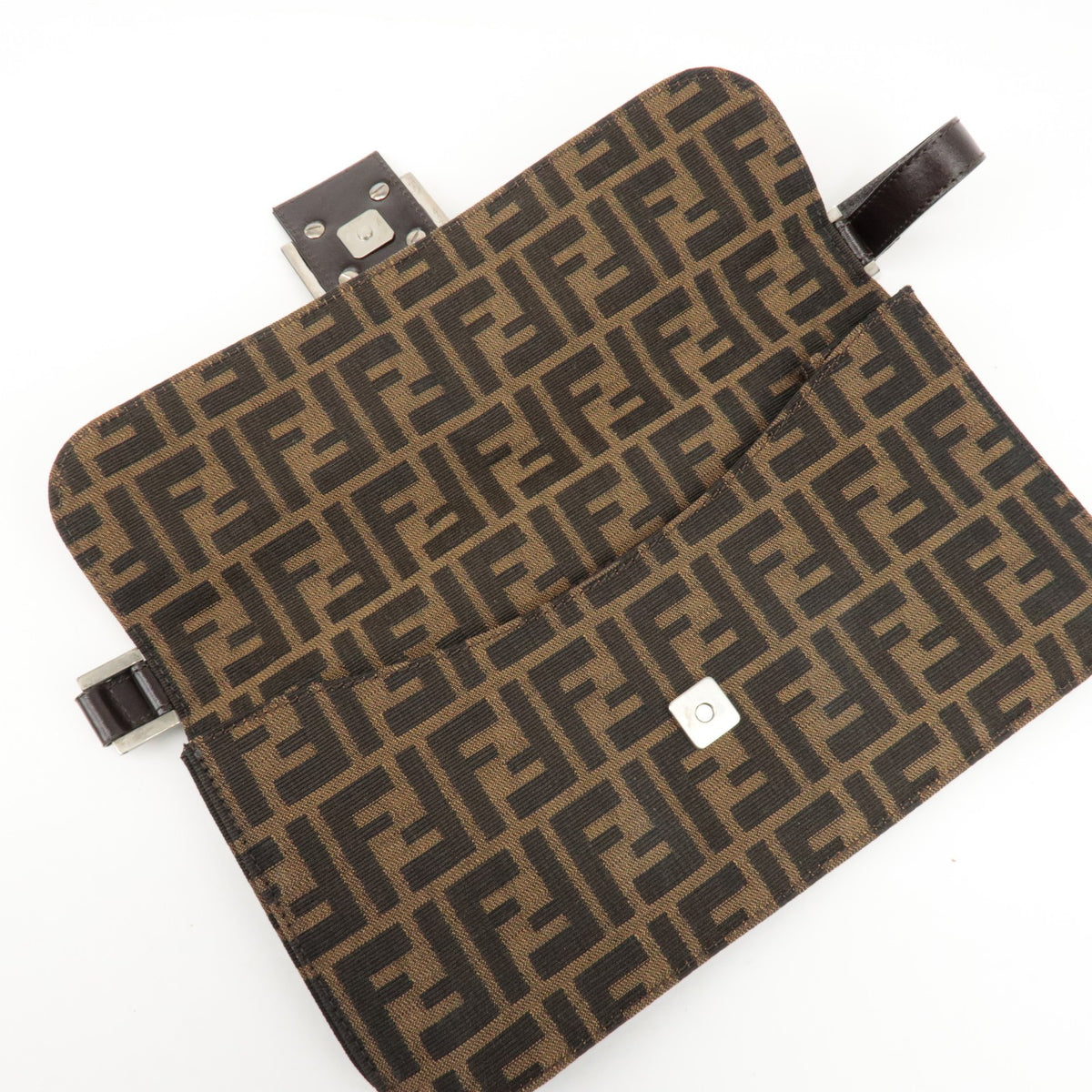 FENDI Zucca Tobacco Brown Canvas Leather Shoulder Bag 0916322 Y2K Preowned Auth17