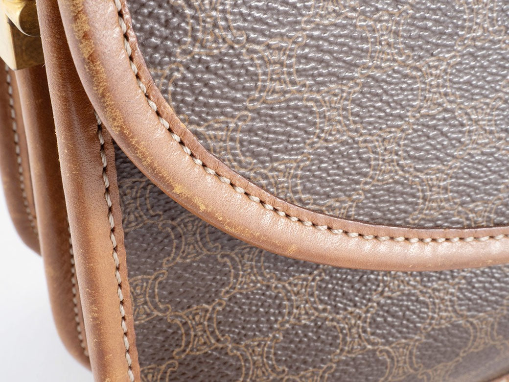 CELINE Macadam Flap Crossbody Shoulder Bag Womens Brown M08 Preowned Auth14