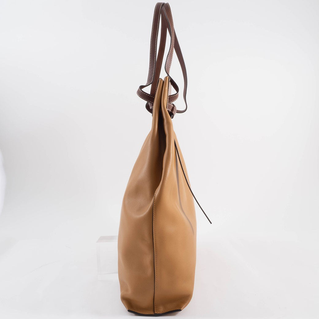 LOEWE Lazo Tote Bag Camel Brown Leather Large A4 Shoulder Bag Preowned Auth5