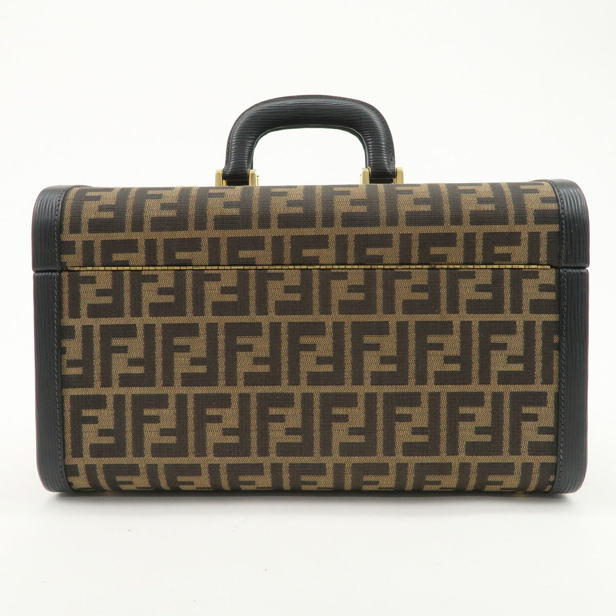 FENDI Zucca Canvas Leather Vanity Bag Makeup Box Brown Black Authentic Used F/S1