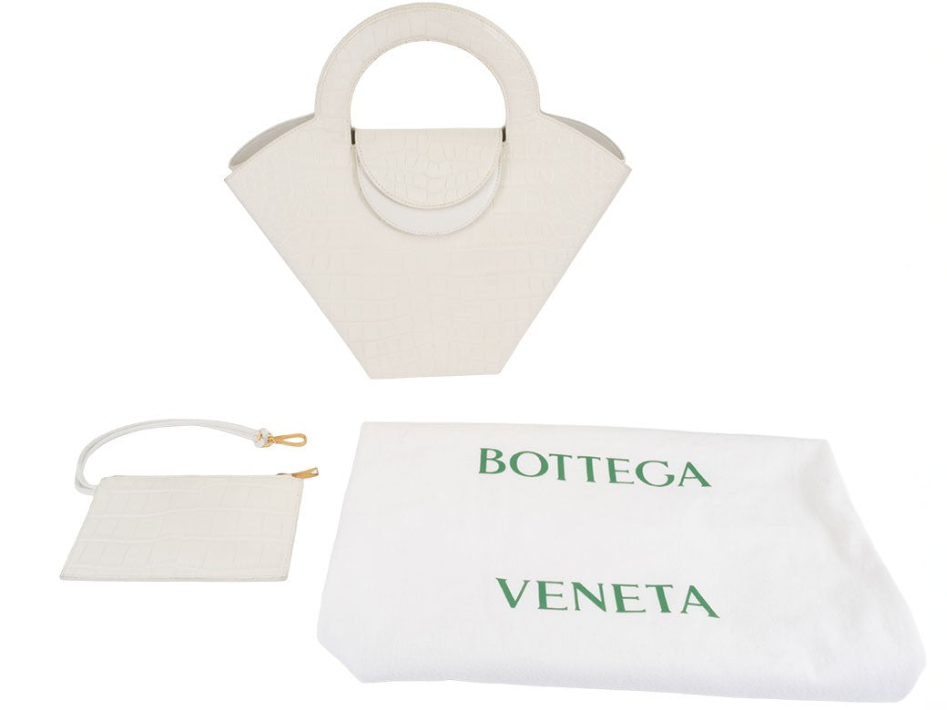 BOTTEGA VENETA Doll Handbag Crocodile Embossed Leather White Preowned Auth9