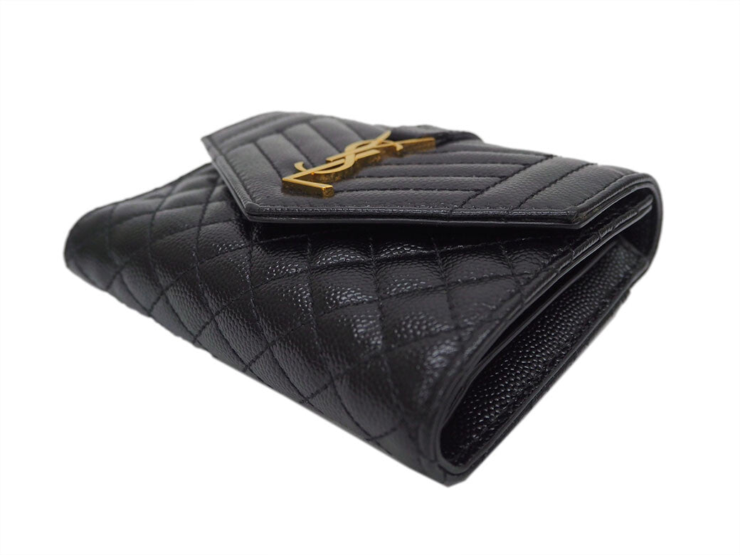 SAINT LAURENT Mix Matrasse Monogram Compact Black Bifold Wallet 651028 Ladies1