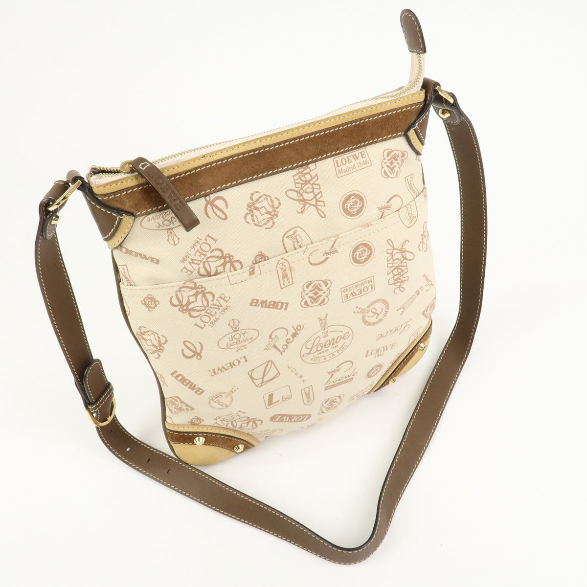 LOEWE Anagram Canvas Suede Leather Shoulder Bag 160th Anniversary Auth Used F/S3