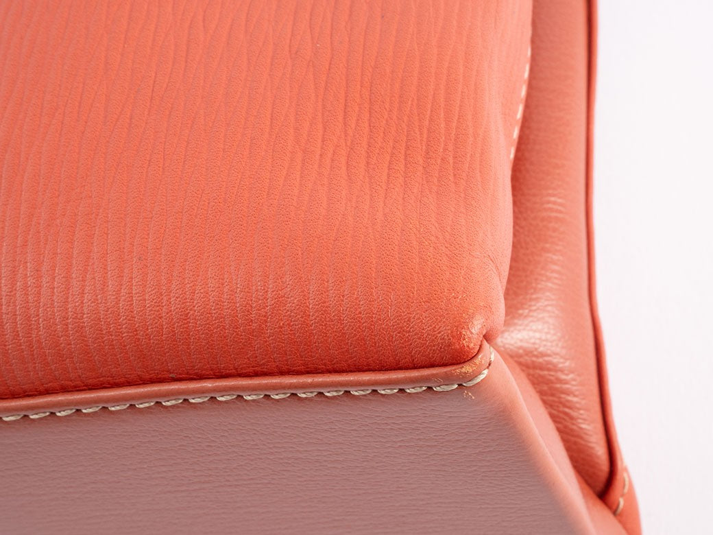 LOEWE Velazquez Shoulder Tote Bag Orange Leather Twisted Hardware Preowned3