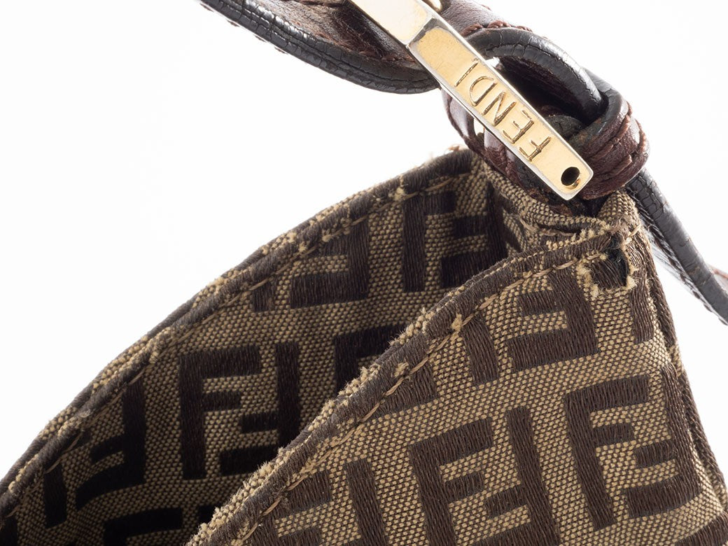 FENDI Zucca Zucchino Brown Canvas Leather Shoulder Bag Tote Hobo Preown Auth12