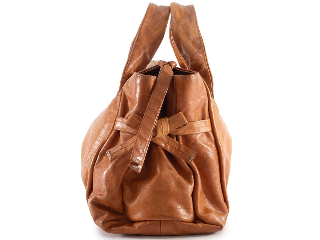 GUCCI Hysteria Floral Paint Brown Leather Handbag Flower Logo Preowned Auth2