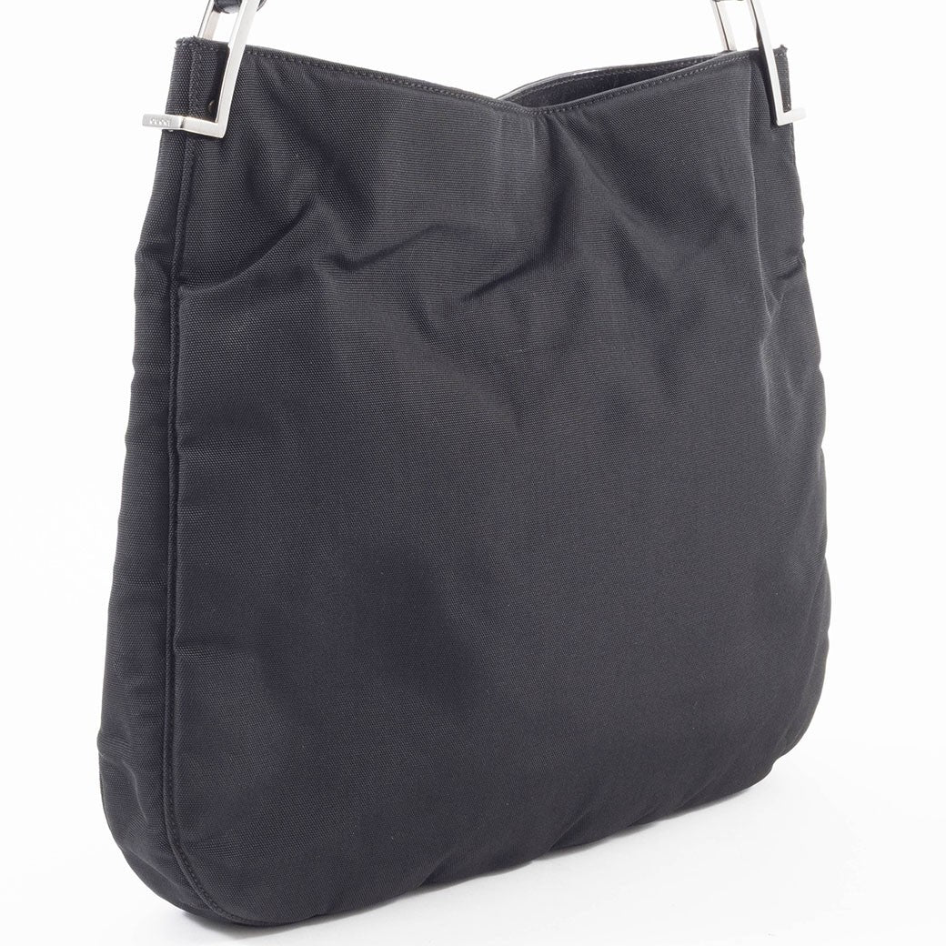 GUCCI Hobo Shoulder Bag Black Nylon Leather A4 Size 001.3166 Preowned Auth11