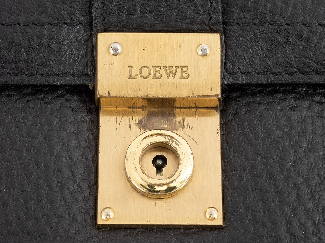 LOEWE Anagram Briefcase Black Leather Men's Business Bag Large A4 Preowned Auth7