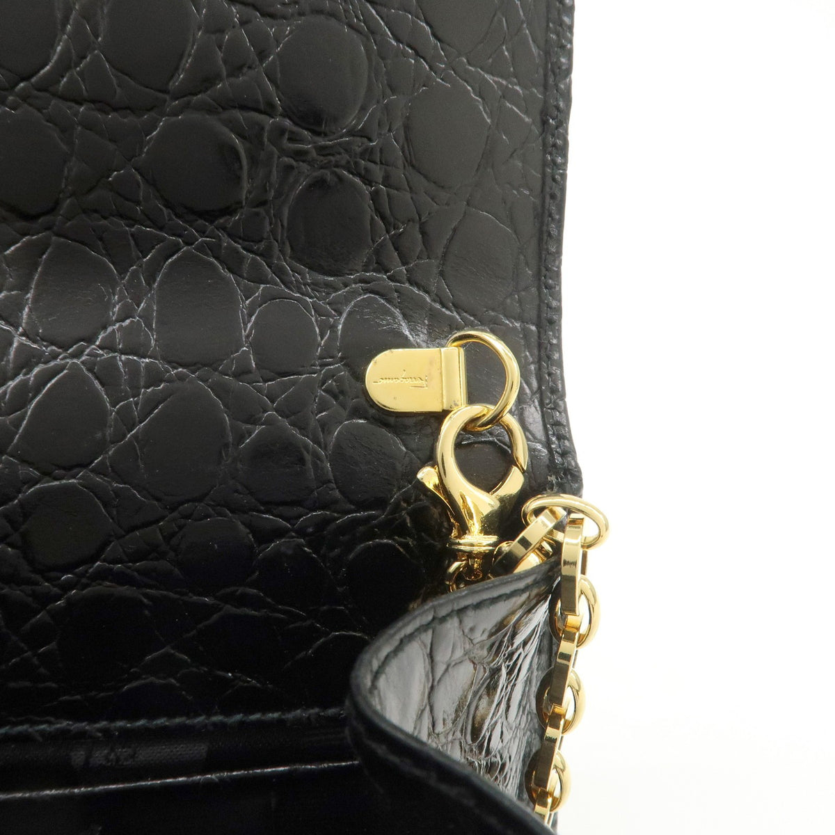 FERRAGAMO Vara Ribbon Chain Shoulder Bag Mini Black Leather Preowned Auth9