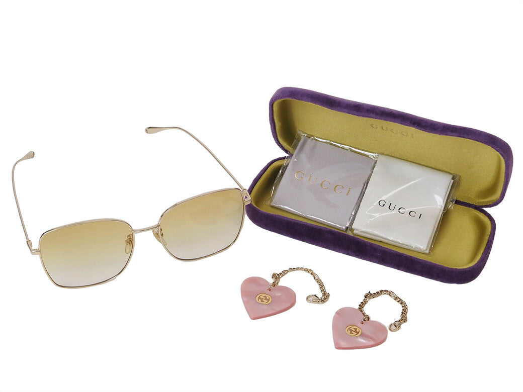 Gucci Square Charm Sunglasses Accessories Gold Yellow Gradation Pink GG1030SK9