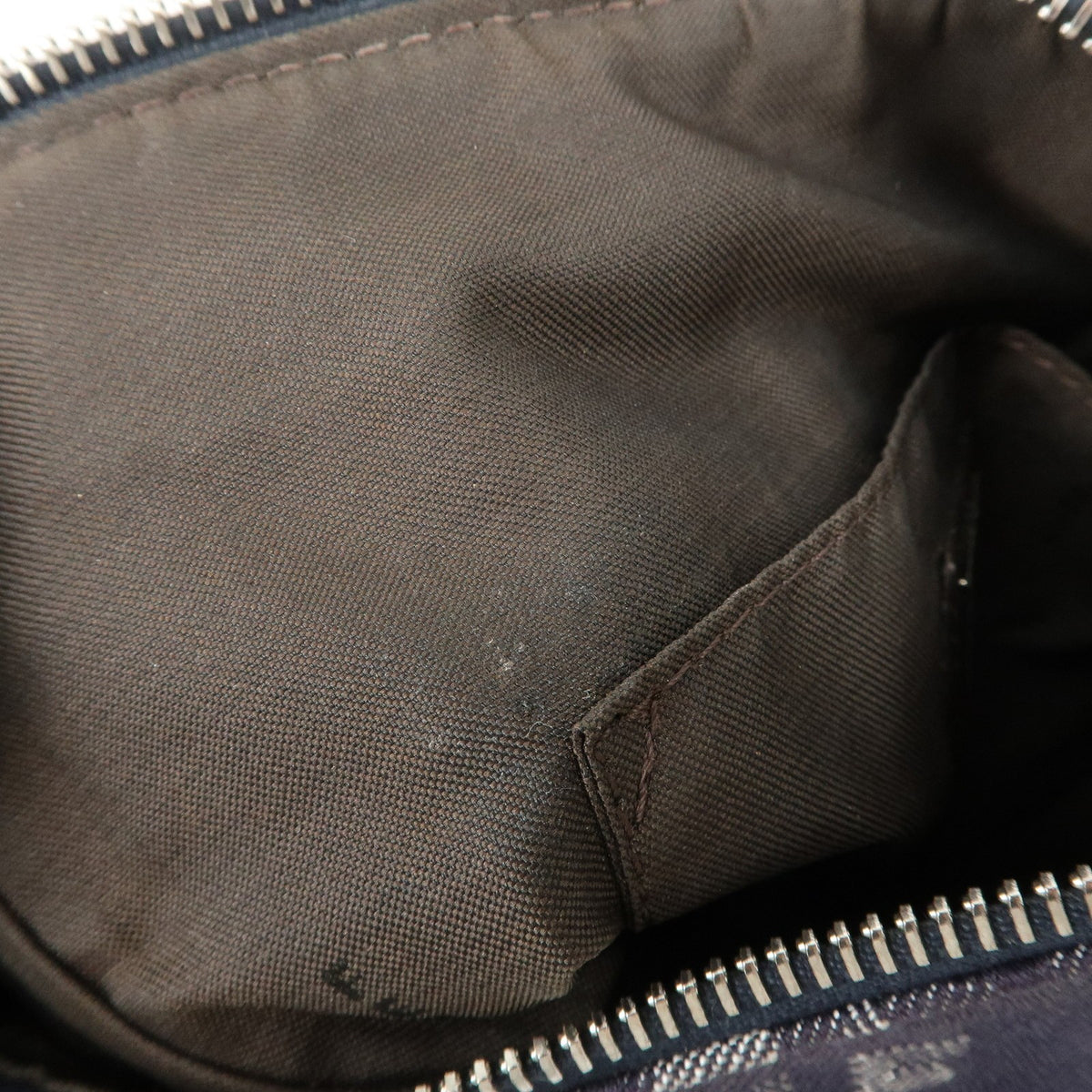 FENDI Zucchino Navy Blue Canvas Leather Hobo Shoulder Bag Slim Preowned Auth19