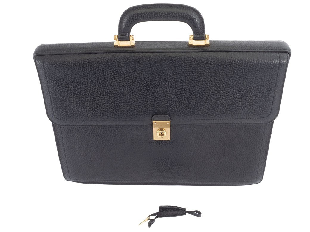 LOEWE Anagram Briefcase Black Leather Men's Business Bag Large A4 Preowned Auth10