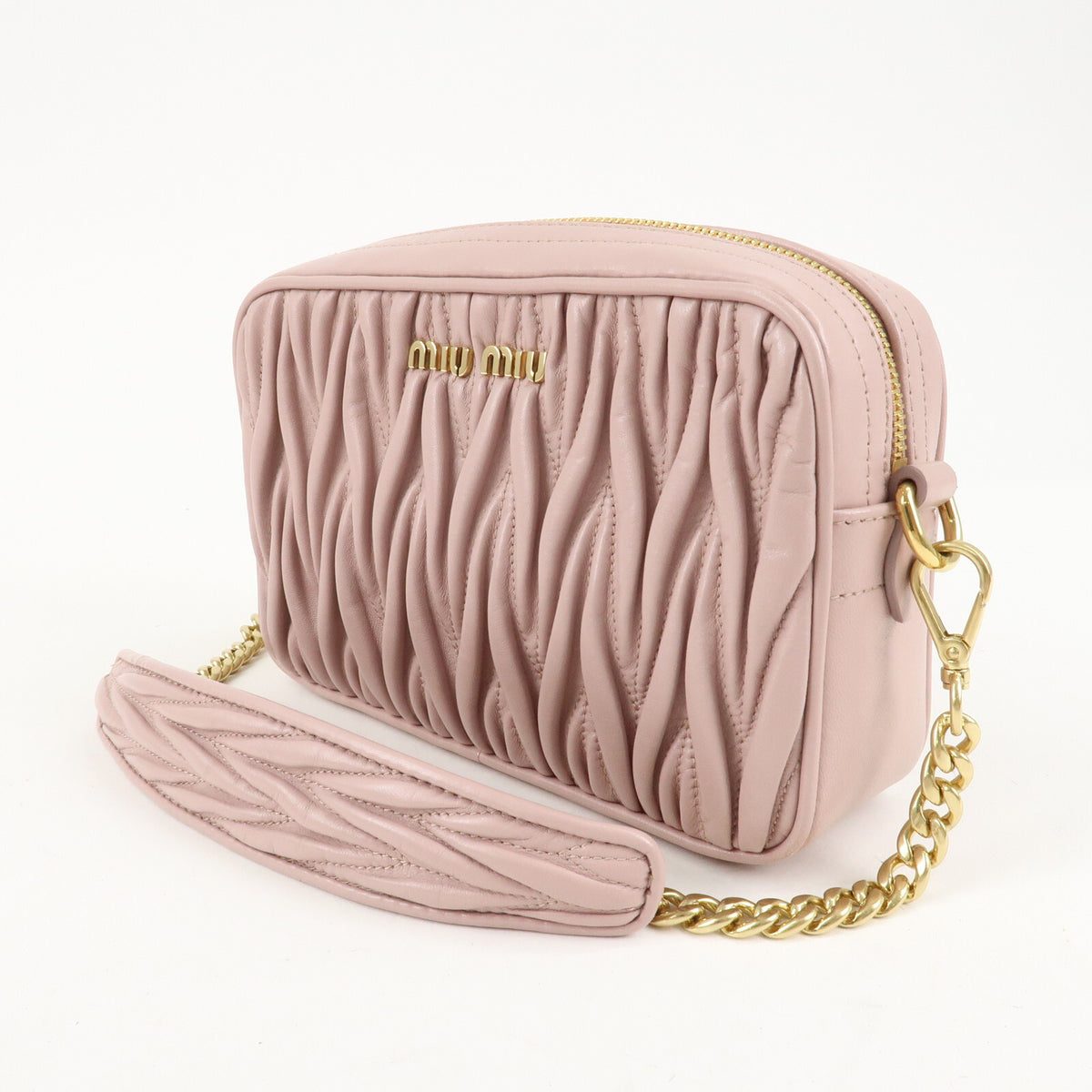 MIU MIU Matelasse Leather Chain Crossbody Shoulder Bag Pink Beige Preowned Auth2