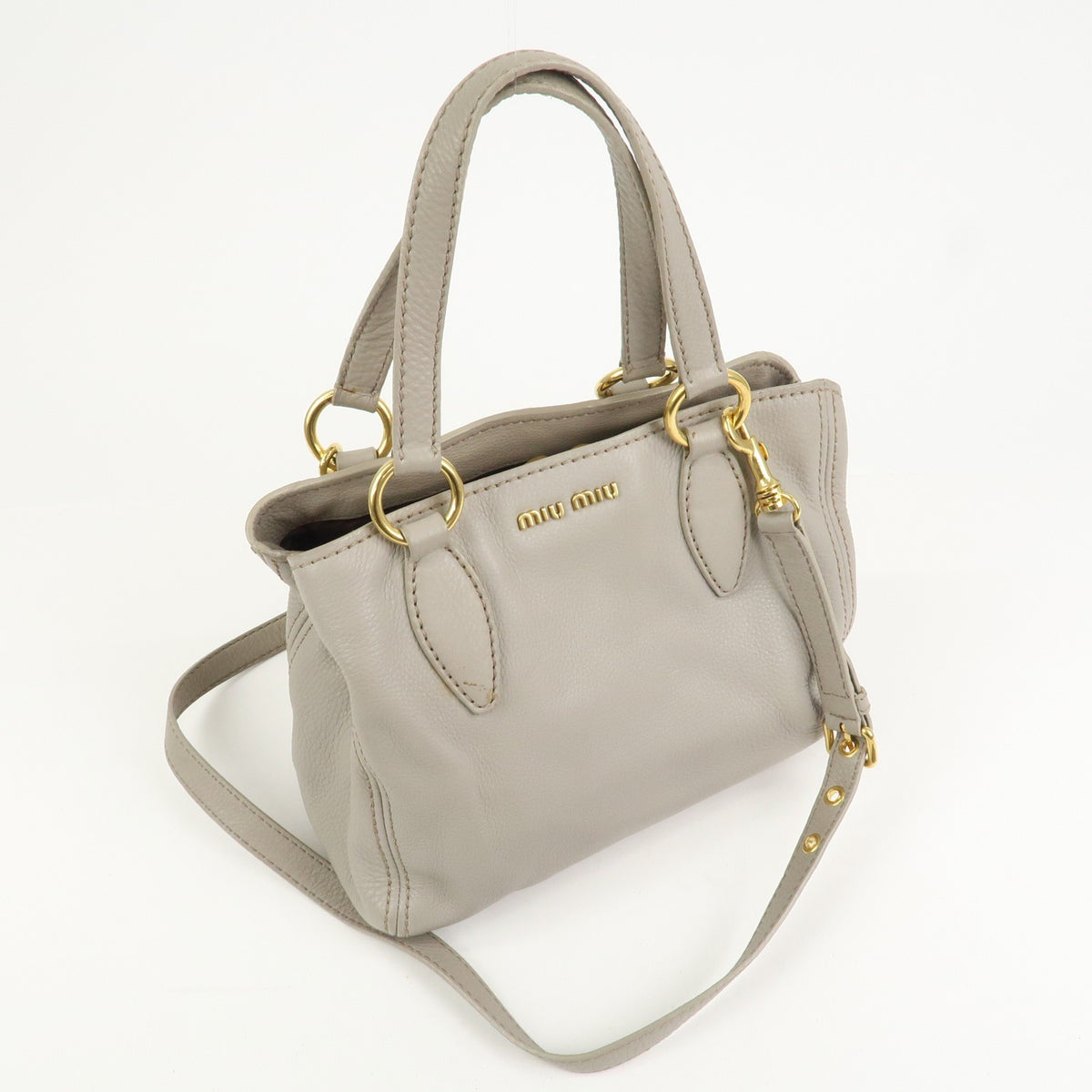 MIU MIU Handbag Logo Leather 2Way Bag Shoulder Bag Gray Authentic Used F/S3