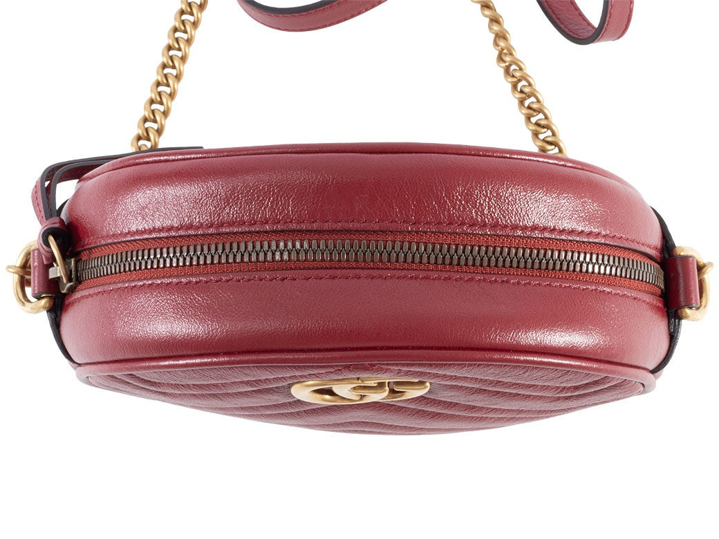 GUCCI GG Marmont Chain Shoulder Bag Red Round Heart Woman 550154 Preowned Auth7