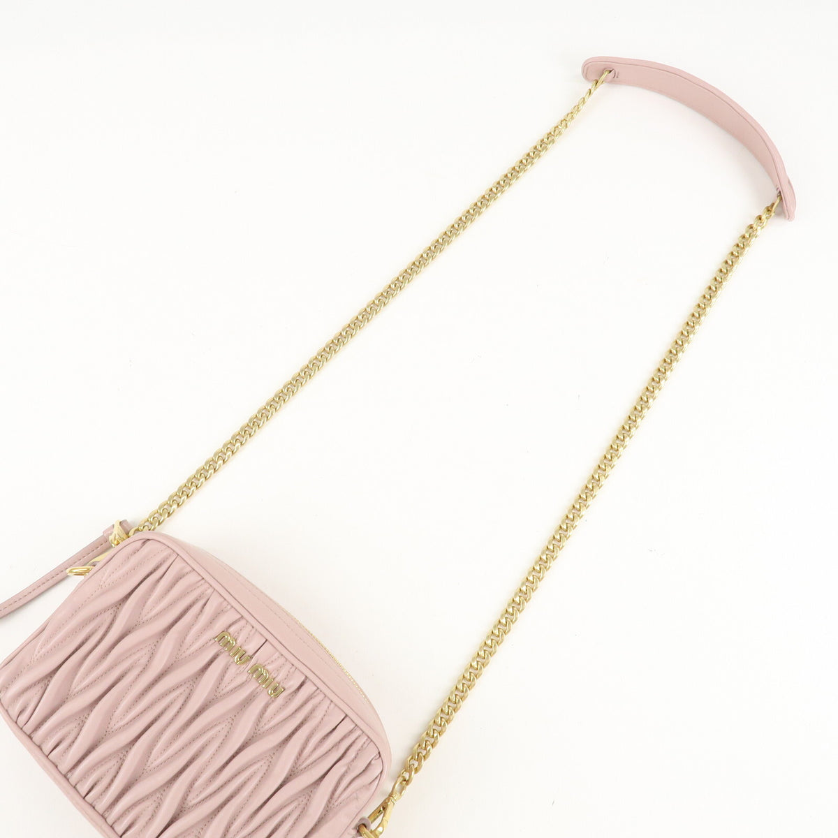 MIU MIU Matelasse Leather Chain Crossbody Shoulder Bag Pink Beige Preowned Auth6