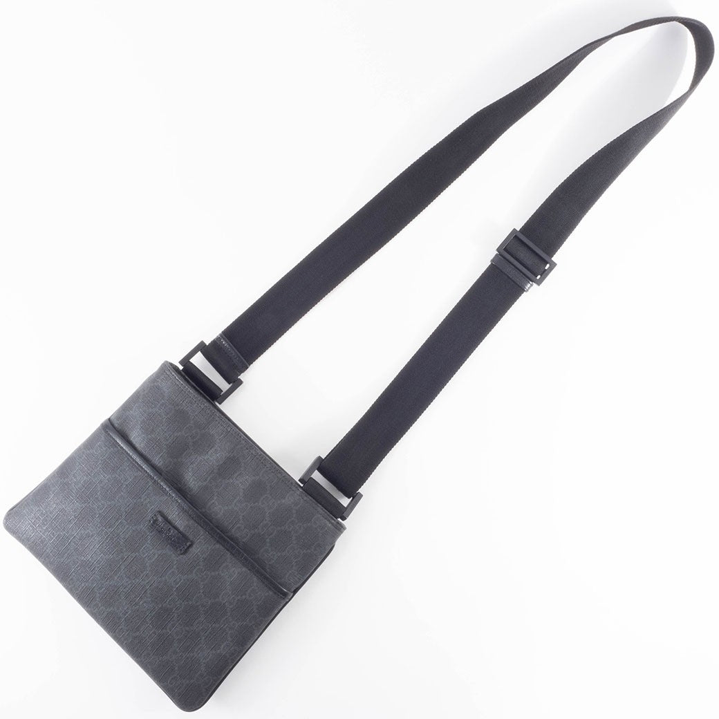 GUCCI GG Supreme Womens Crossbody Shoulder Bag Grey Coated Canvas Preowned Auth12