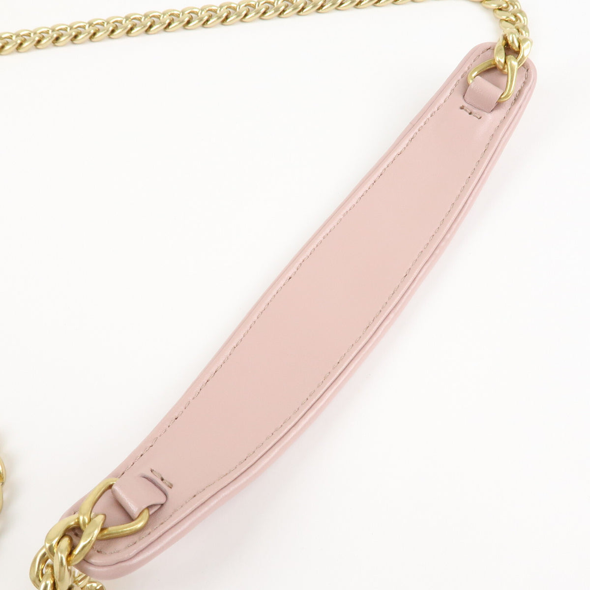 MIU MIU Matelasse Leather Chain Crossbody Shoulder Bag Pink Beige Preowned Auth7