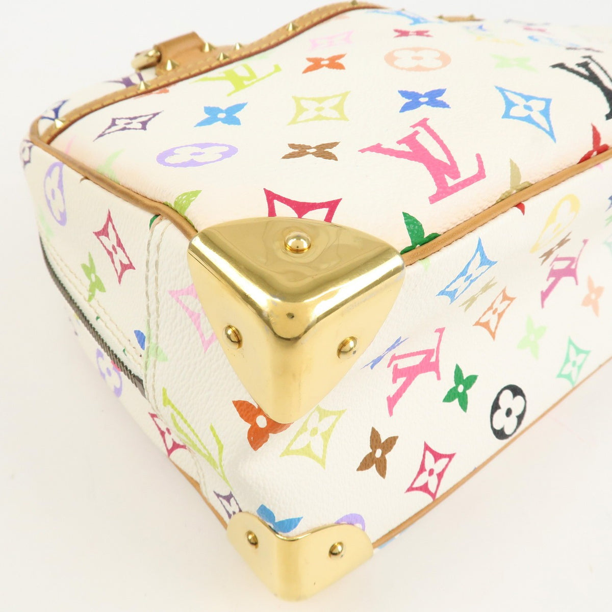 Louis Vuitton Monogram Multicolor Trouville Hand Bag Blanc M92662 Auth Used F/S10