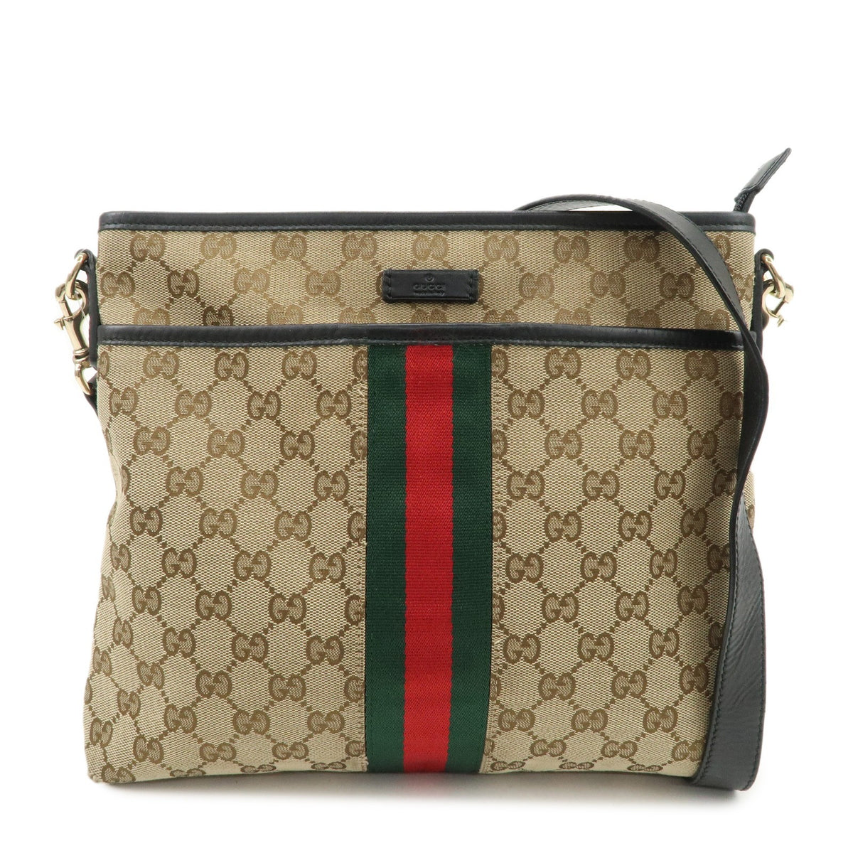 GUCCI Sherry GG Canvas Leather Shoulder Bag Beige Black 388926 Auth Used F/S0